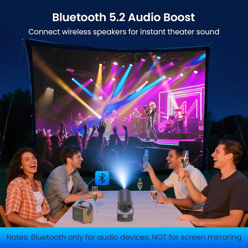 WISHOLY Projector with WiFi and Bluetooth, Mini Portable Projector with Built-in Rechargeable Battery for Outdoor, 1080P Supported, Electric Focus & Auto Keystone, Home Theater with 210° Mount - Image 4